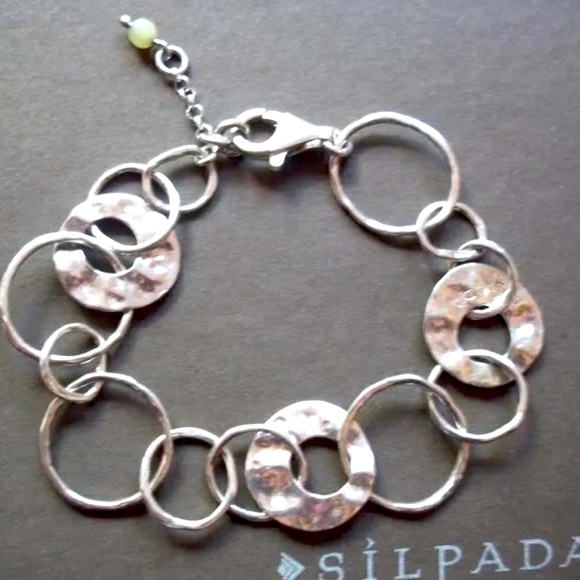 Silpada Vintage Sterling Silver Hammered Circle Paper Chain Bracelet 7.5 inch - Picture 5 of 7